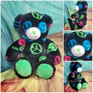 Build A Bear Workshop 15&quot; Black Green Peace Teddy Stuffed Animal Plush BAB Toy  B57
