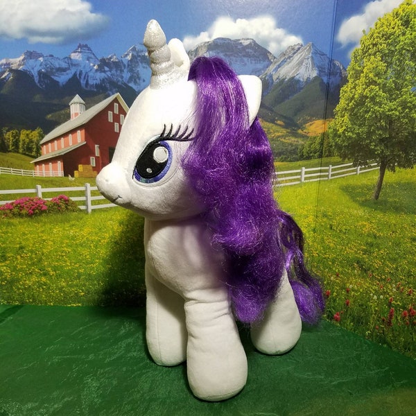 Build-A-Bear My Little Pony Rarity White Plush Unicorn Purple Mane Stuffed BABW