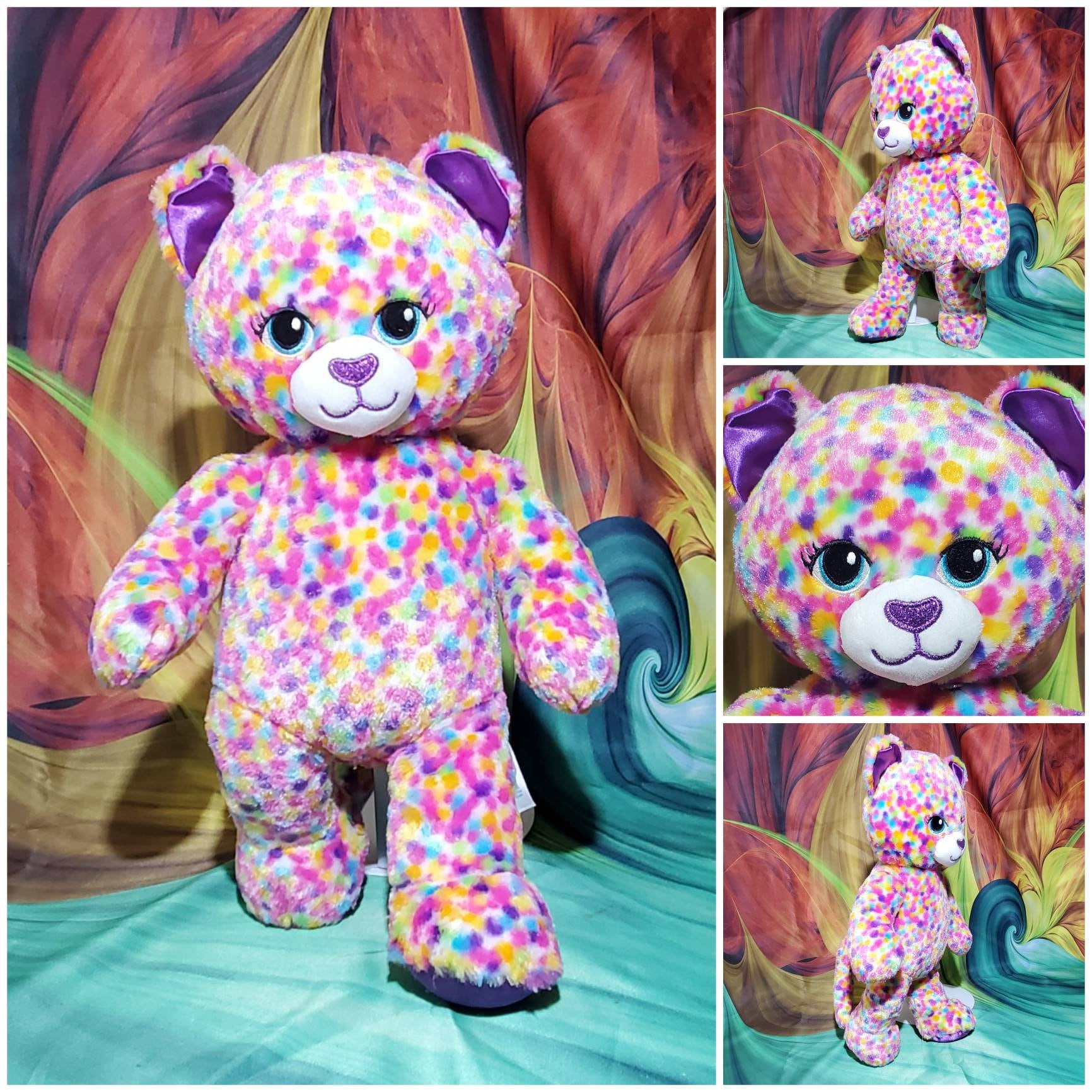 Build A Bear Workshop Rainbow Confetti Cat Plush Stuffed 