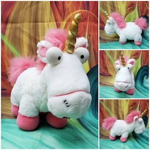 Build A Bear Fluffy The Unicorn Stuffed Plush Minions Despicable Me Pink & White