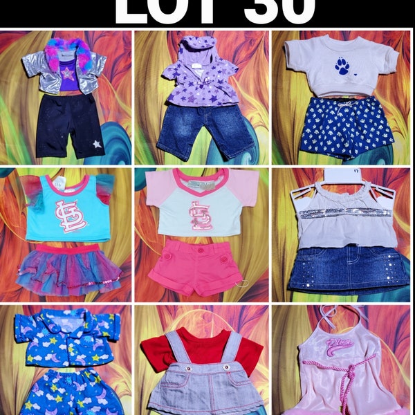 Build A Bear 2 Pc Outfit Shirt Skirt Shorts Denim Tulle LSU Teddy Bear Clothes Lot 30