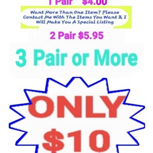 K&ouml;nnte beinhalten: Text auf wei&szlig;em Hintergrund mit den Worten "Shipping Is as Follows" in Lila. Der Text enth&auml;lt "1 Pair $4.00", "2 Pair $5.95" und "3 Pair or More". Ein roter und blauer Stern sagt "ONLY $10".