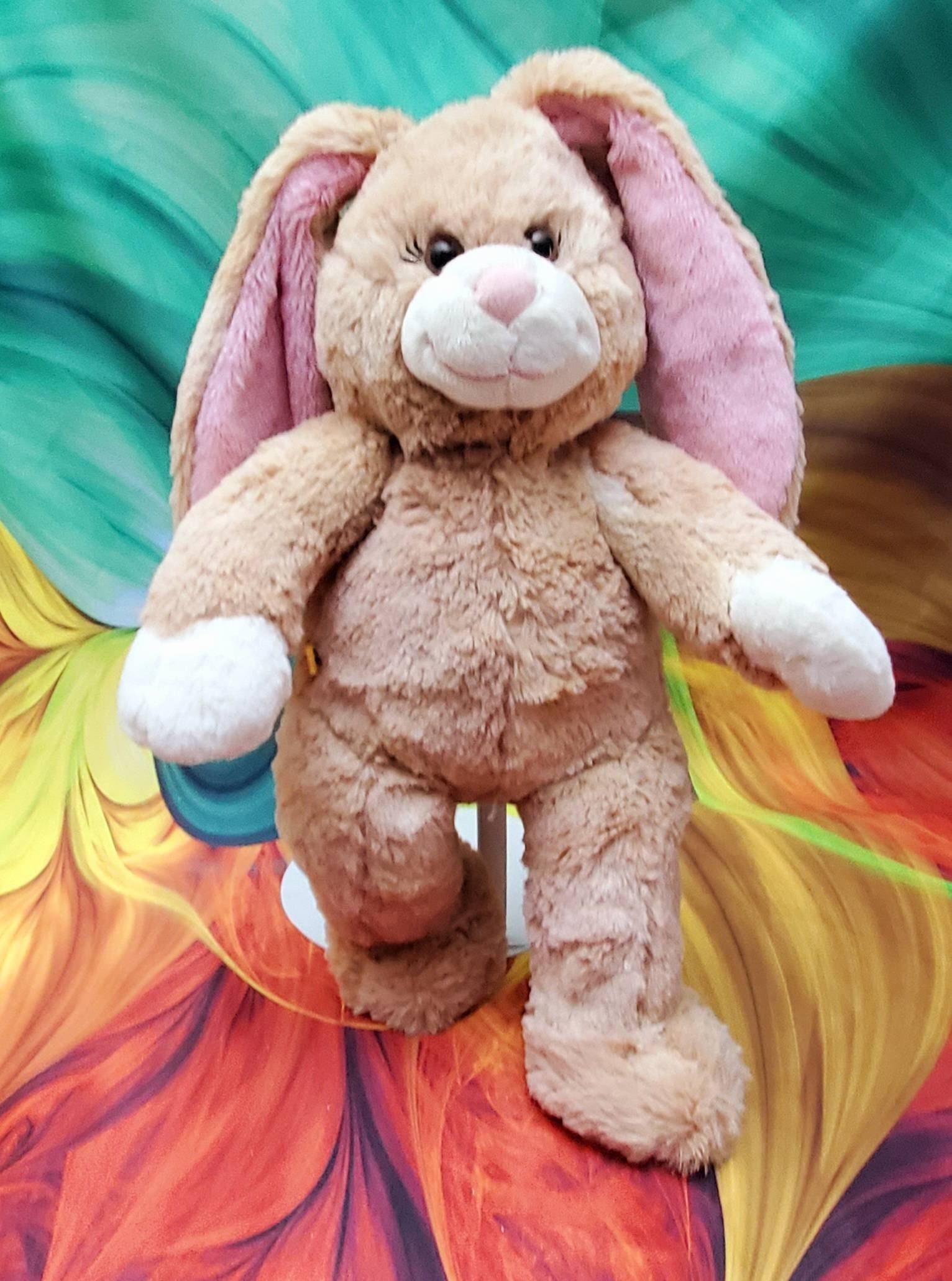 Build a Bear Tan Bunny Rabbit Plush Pink Nose Ears Unstuffed Animal Toy  16" BABW