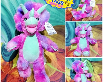 Build-A-Bear Tricolored 16" Triceratops Tie Dye Purple Dinosaur Stuffed Plush