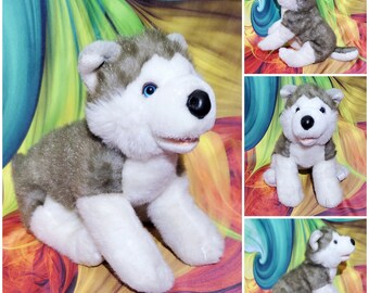 Build A Bear Puppy Dog Siberian Husky Stuffed Plush Gray White Blue Eyed 17"