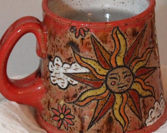 14.5 ounces: Celestial Handmade Mug, Sun glazed celestial ceramic mug, Pottery Coffee Mug, Sun Mug