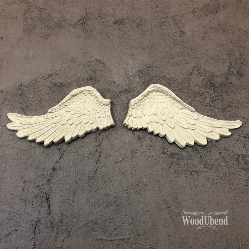 woodubend 12cm x6cm,  Decorative pair of angel wings Applique/WoodUbend Furniture Moulding, SKU1206 Bendable when heated 
