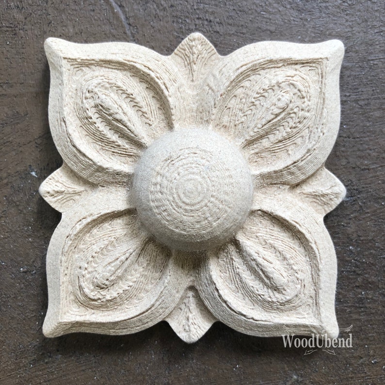 8.6 x 8.9 cm Decorative Four petal AppliqueWoodubend furniture Molding SKU 2158 bendable when heated