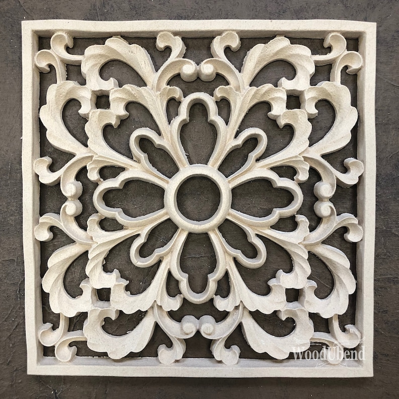 woodubend 18.6 x 18.6 cm, Decorative carved square applique/WoodUbend Furniture Moulding, SKU 2131 bendable when heated 