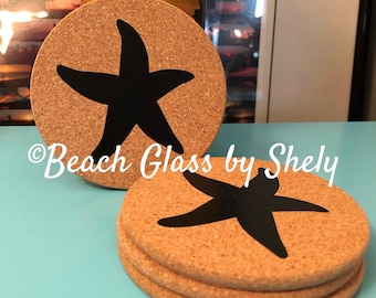 Beach Coasters, Beach Decor, Starfish, Tropical Coasters, Kitchen Decor, Coastal Decor, Starfish Cork Coasters