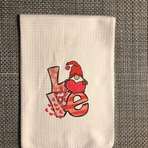 Love, Valentine&#39;s Day, Gnome Love, Valentine Day, Kitchen Decor, Kitchen Towel, Waffle Towel, Hearts