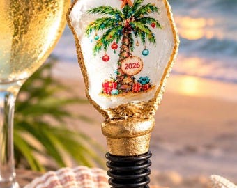 Tapón de vino navideño con palmera 2026, tapón de botella con forma de concha de ostra, artículos de bar navideños costeros, concha del río York, Virginia