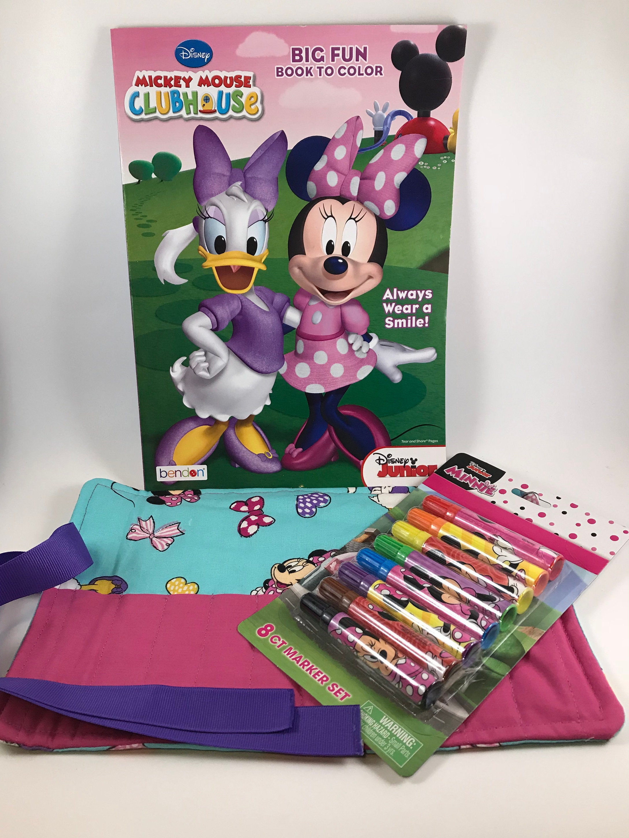 Minnie Mouse and Daisy Duck crayon, marker, pencil roll up set