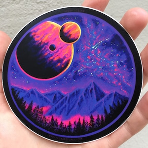 Paisaje cósmico - Pintura psicodélica, vinilo adhesivo, circular, resistente al agua