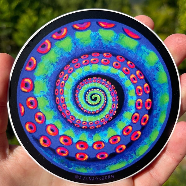 Coil - Psychedelic Octopus Spiral Tentacle Vinyl Sticker, circular, waterproof