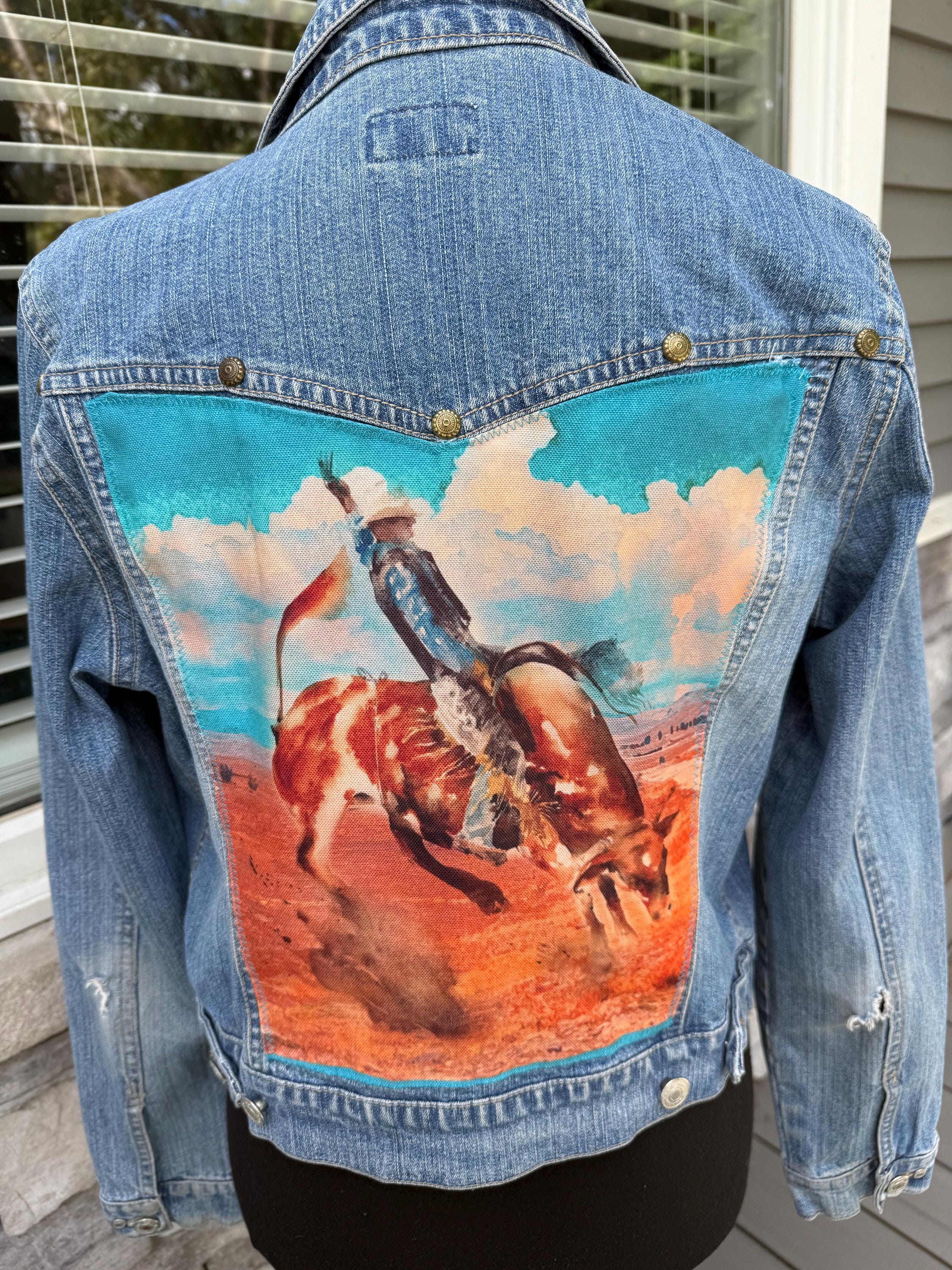 Bull Rider Reworked Denim Jacket - Etsy