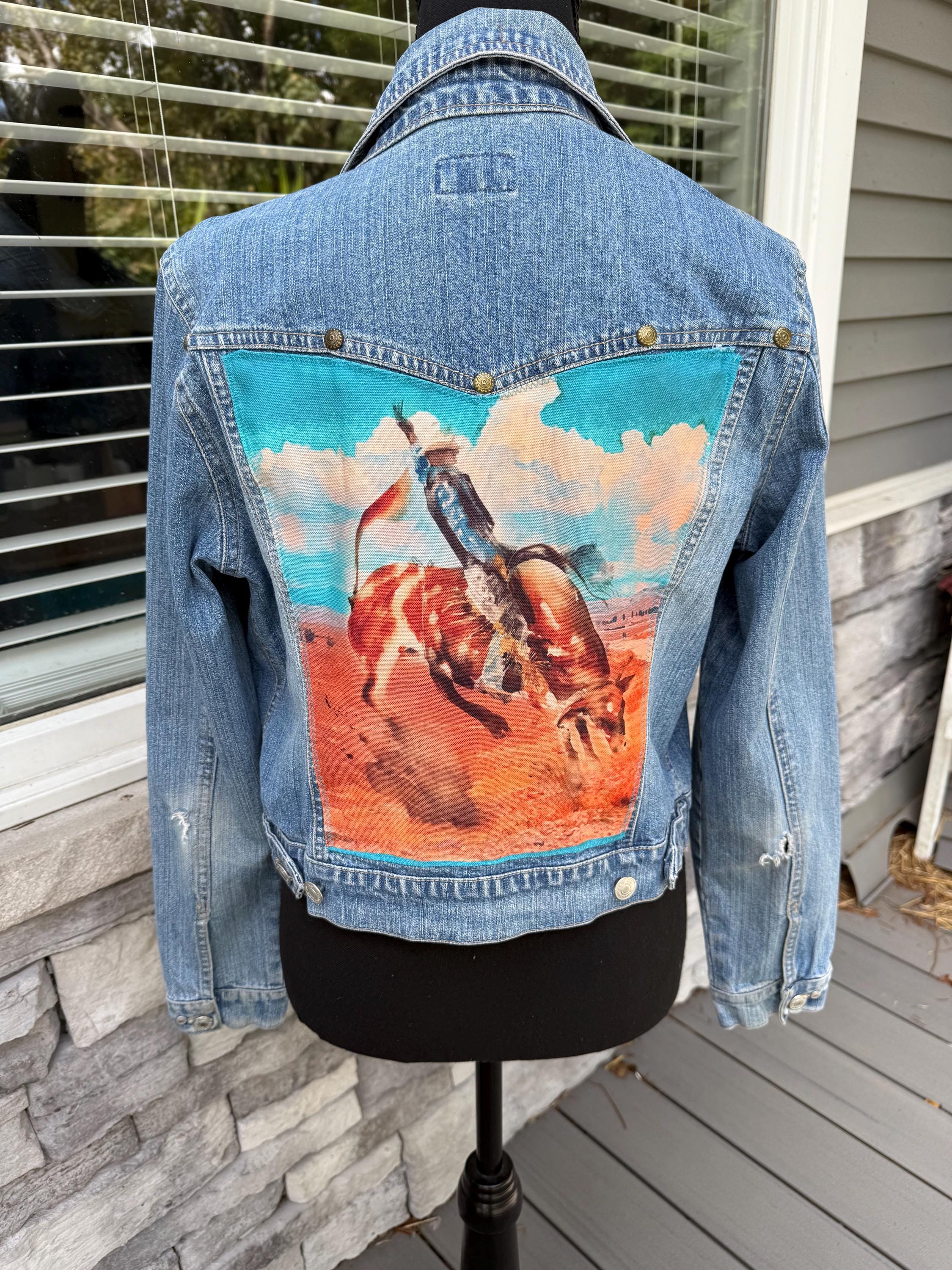 Bull Rider Reworked Denim Jacket - Etsy