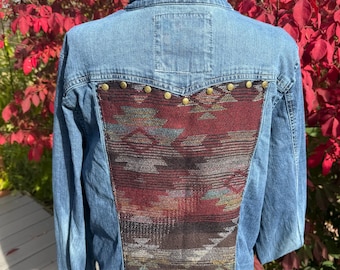 denim and pendleton fabric accents
