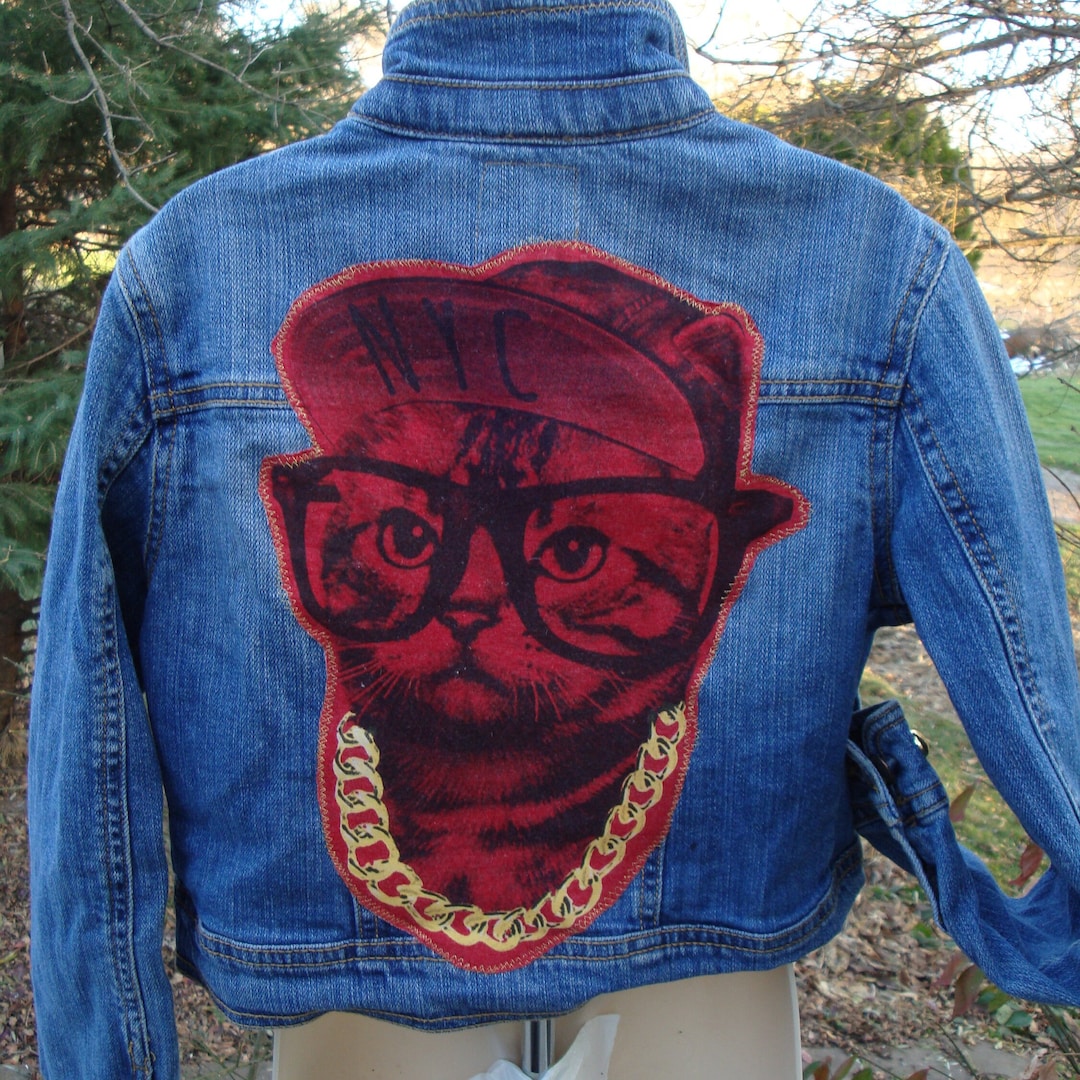 Size 6/7 Cool Cat Denim Jacket Etsy