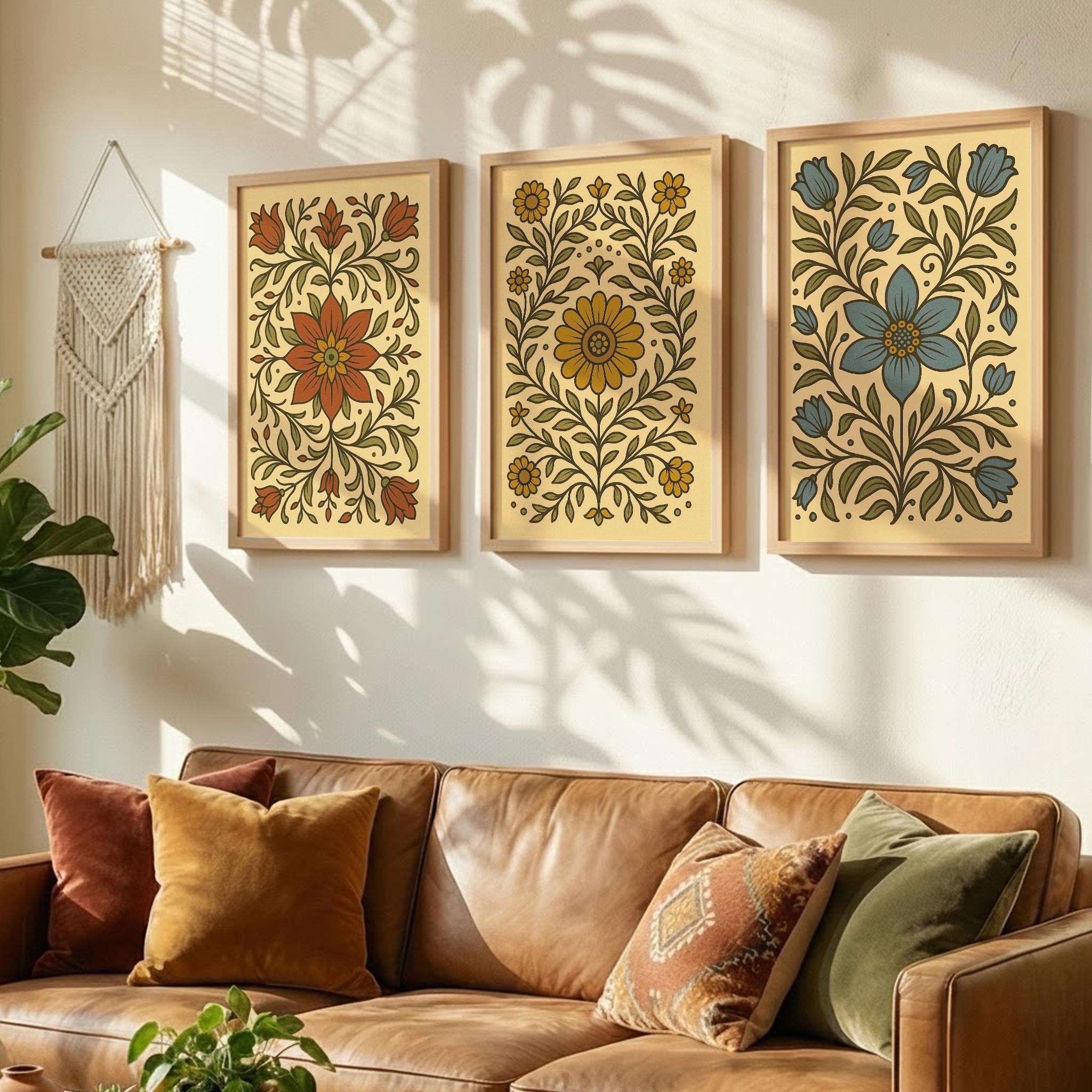 Scandinavian Folk Art Print Set | Nordic Floral Digital Download | Mid ...