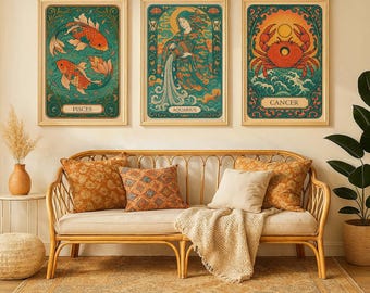 Zodiac Art Print Bundle: Art Nouveau Celestial Decor (Digital Download)