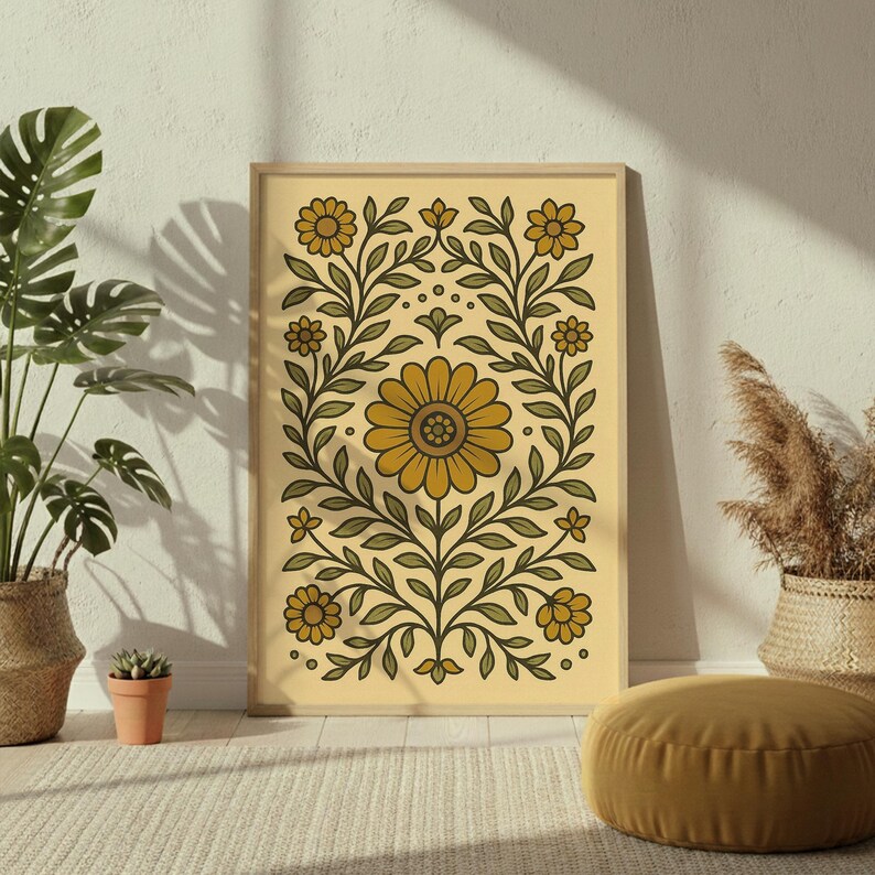 Scandinavian Folk Art Print Set | Nordic Floral Digital Download | Mid ...