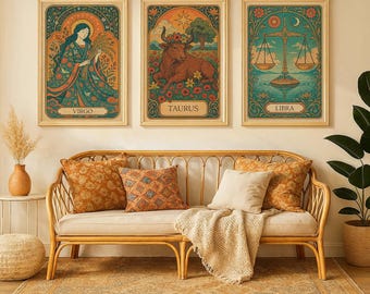 Zodiac Art Nouveau Print Set: Virgo, Taurus, Libra (Digital Download)