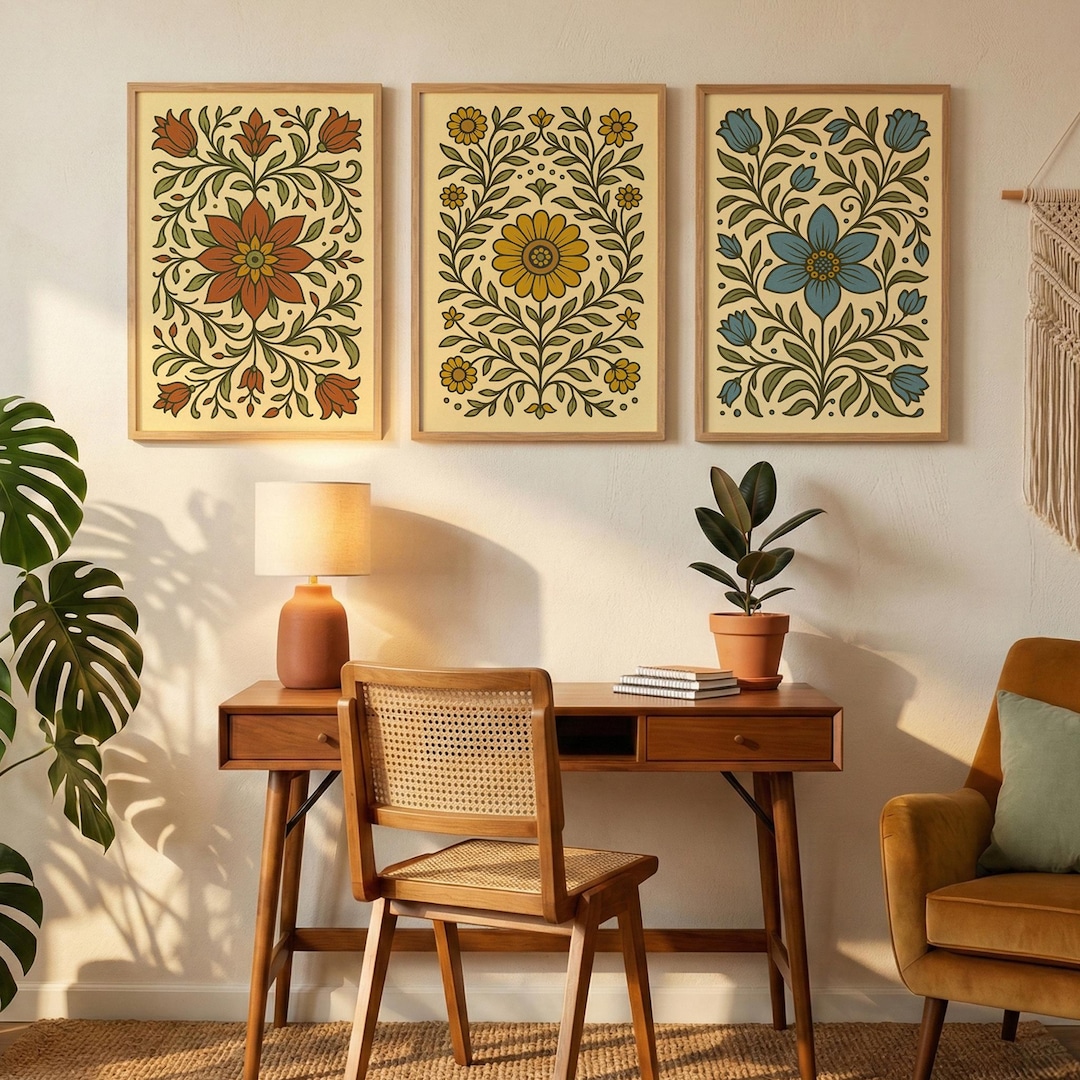 Scandinavian Folk Art Print Set | Nordic Floral Digital Download | Mid ...