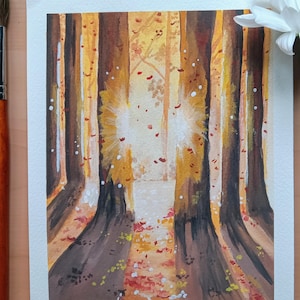 Forest Flash-Original Gouache Painting, 7.5x6, Gouache Forest Painting, Wall Art, Perfect Gift