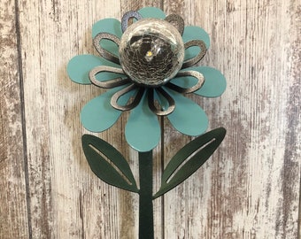 Handmade Metal Solar Flower Stake, Garden Decor Light