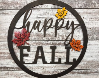 Happy Fall Wreath, Fall Decor, Wreath, Fall Wreath, Holiday Wreath, Metal Wreath, Fall Door Wreath, Door Wreath,