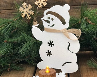 Snowman, Metal Snowman, Christmas Decor, Candle Stand, Holiday Decor, Farmhouse Decor, Candle Holder