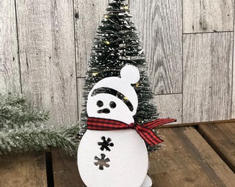 Snowman, Bottle Brush Tree, Metal Snowman, Christmas Decor, Secret Santa Gift, Holiday Decor, Farmhouse Decor, Christmas Tree