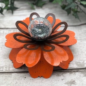 Solar Flower, Outdoor Solar light, Outdoor lighting, Solar light for garden, Outdoor centerpiece, outdoor party centerpiece, gift for mom Orange