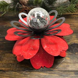 Solar Flower, Outdoor Solar light, Outdoor lighting, Solar light for garden, Outdoor centerpiece, outdoor party centerpiece, gift for mom Red