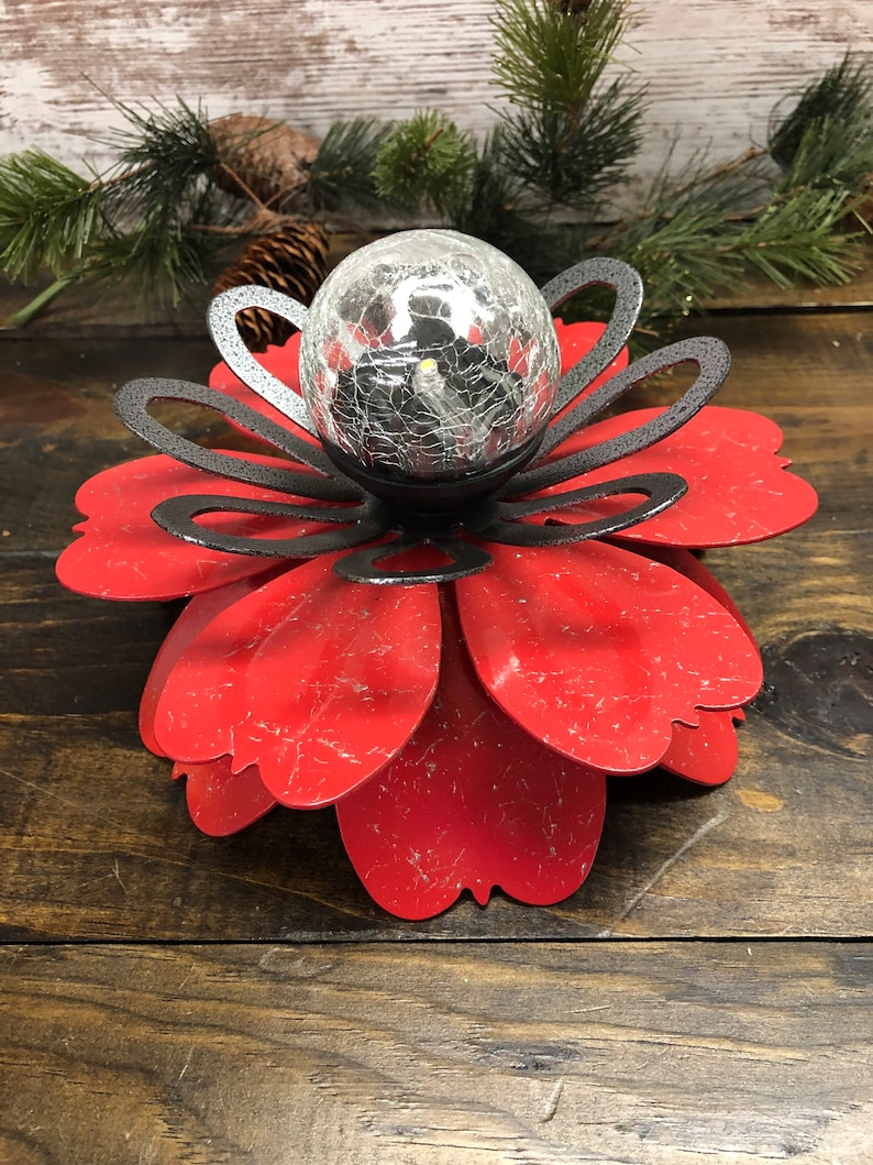 Solar Flower, Outdoor Solar light, Outdoor lighting, Solar light for garden, Outdoor centerpiece, outdoor party centerpiece, gift for mom Red