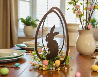 Easter Centerpiece, Spring Decor, bunny basket, unique egg basket, metal basket, bunny decor,