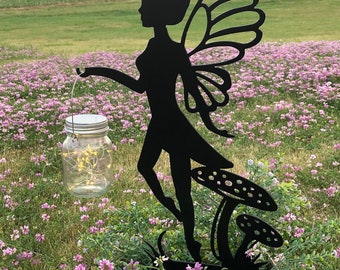 Fairy, Solar Lights, Fairy Garden Stake, Fairy Lights, Mushroom Stake, Metal Yard Stake, Garden Art, Yard Art, House Warming Gift