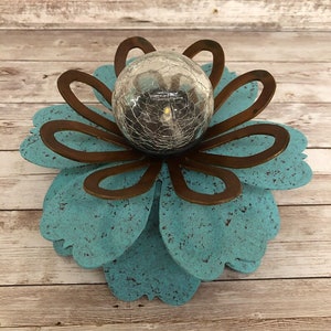 Solar Flower, Outdoor Solar light, Outdoor lighting, Solar light for garden, Outdoor centerpiece, outdoor party centerpiece, gift for mom Teal