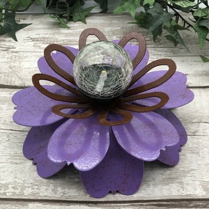 Solar Flower, Outdoor Solar light, Outdoor lighting, Solar light for garden, Outdoor centerpiece, outdoor party centerpiece, gift for mom Purple