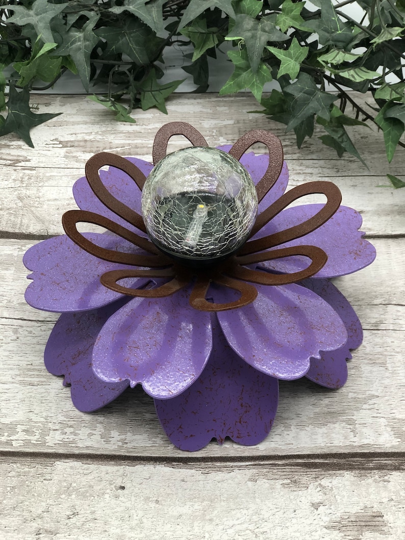 Solar Flower, Outdoor Solar light, Outdoor lighting, Solar light for garden, Outdoor centerpiece, outdoor party centerpiece, gift for mom Purple