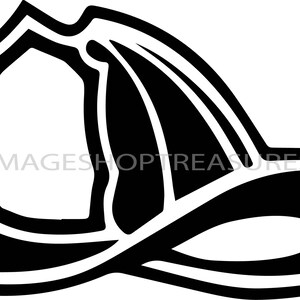 May include: Black and white illustration of a firefighter's helmet. The helmet is a traditional style with a brim and a rounded top.