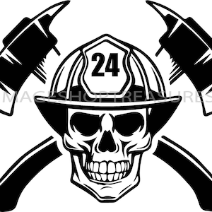 Sapeur-pompier Logo Firefighting Rescue Axes Fireman Fighting Fire Skull Helmet Emt Emergency . Svg. Eps. PNG Vector Cricut Cut Cut Fichier