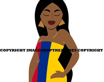 Vector Colombia Colombian Afro Centric Black Woman Flag Dress South America Country World Nation Pride Svg Clipart Clip Design Graphic