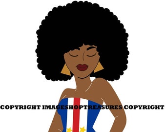 Vector Cape Verde Verdean Cabo Afro Centric Black Woman Flag Dress Africa Country World Nation Love Svg Clipart Clip Design Graphic