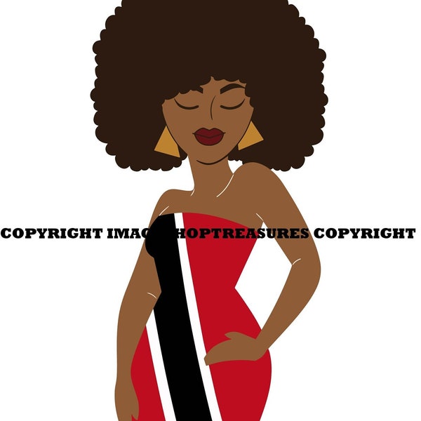 Vector Brown Trinidad Trinidadian Afro Centric Black Woman Flag Dress Caribbean Country Trini World Nation Svg Clipart Clip Design Cricut