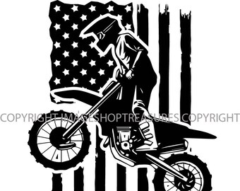 VECTOR Svg Motorcycle Racing American Flag Dirt Bike Helmet Motorcross Silhouette Extreme Race Motorbike PNG Vector Clipart Cut Cutting