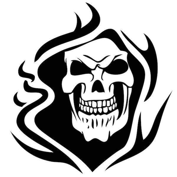 Grim Reaper Fire Flame Smoke Skull Death Sickle Killer Grim Biker Tattoo Skeleton Bone Logo .SVG .PNG Clipart Vector Cricut Cut Cutting