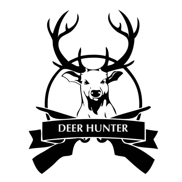 Crossed Guns Rifles BUCK Deer hunter Reindeer  Moose Hunting Head Mount Trophy VECTOR jpeg svg eps png Logo Symbol Tribal Cricut Cutting Cut