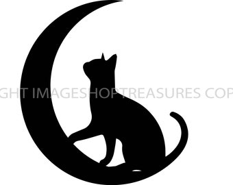 Cat Moon Crescent Kitten Kitty Feline Pedigree Purebred Bloodline Animal Pet Design Logo Halloween .SVG .PNG Vector Cricut Cut Cutting